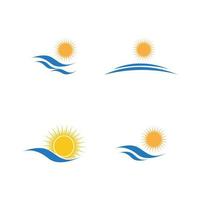 logo di progettazione dell'illustrazione di vettore dell'icona del sole e dell'onda dell'acqua di mare