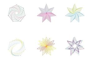 set di spirali stelle line art, elementi di design, linee astratte. vortice a spirale, linea di torsione, vortice. modelli vettoriali di linee geometriche di rotazione radiale.