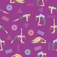 posizione yoga popolare pone l'illustrazione modello senza cuciture, giornata internazionale dello yoga vettore premium