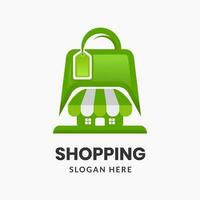 logo della borsa della spesa. icona del negozio. modello di simbolo del negozio online vettore