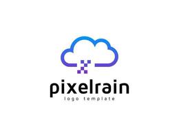 nuvola digitale moderna con modello di progettazione del logo dell'illustrazione della pioggia di pixel vettore