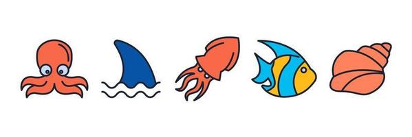 pesce e frutti di mare set icona simbolo modello per grafica e web design collezione logo illustrazione vettoriale