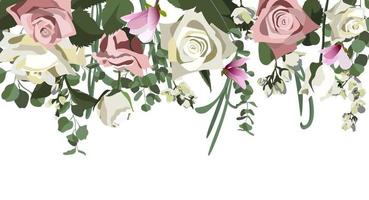 sfondo vettoriale con composizioni floreali. composizione botanica per matrimonio o biglietto di auguri. rose, gelsomino, eucalipto. isolato su sfondo bianco