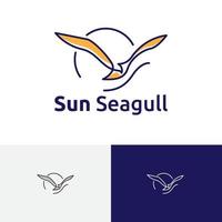 sole gabbiano uccello volante mare spiaggia baia natura linea logo vettore