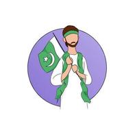 illustrazione dell'uomo celebra il giorno dell'indipendenza del pakistan ad agosto vettore