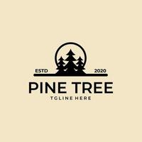 modello dell'icona del design del logo vintage dell'albero di pino vettore