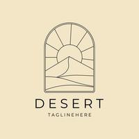 paesaggio deserto con logo distintivo sole linea arte icona vettore simbolo grafico illustrazione