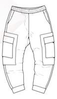 pantaloni cargo da uomo delineano il modello vettoriale, pantaloni cargo da uomo in uno stile di schizzo, contorno del modello di scarpe da ginnastica, illustrazione vettoriale. vettore