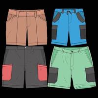 set di pantaloni corti a blocchi di colore disegno vettoriale, set di pantaloni corti in uno stile schizzo, modello di scarpe da ginnastica, illustrazione vettoriale.