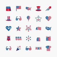 4 luglio logo icone piatte impostate. raccolta di elementi di design per il giorno dell'indipendenza. illustrazione vettoriale