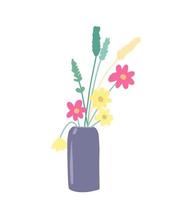 illustrazione di fiori estivi in un vaso. bouquet di fiori in un vaso viola.