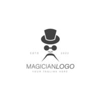 mago con l'icona dell'illustrazione del design del logo del cappello magico vettore