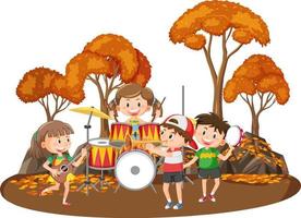 banda musicale per bambini che suona al parco vettore