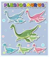 logo di parola plesiosauri con set di cartoni animati di dinosauri vettore