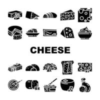 icone di nutrizione deliziose del caseificio di formaggio impostano il vettore