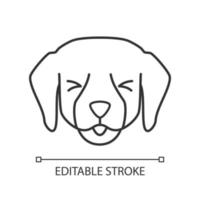 labrador simpatico personaggio lineare kawaii. icona della linea sottile. cane con muso sorridente. animale con gli occhi socchiusi. cagnolino domestico con la lingua fuori. illustrazione di contorno isolata vettoriale. tratto modificabile vettore