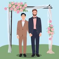 illustrazione vettoriale a colori piatti di sposi gay.