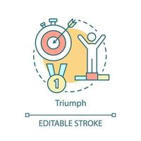 icona del concetto di trionfo. illustrazione della linea sottile dell'idea di vittoria. raggiungimento dell'obiettivo di successo. medaglia d'oro. primo posto. vittoria di una competizione sportiva. disegno di contorno isolato vettoriale. tratto modificabile vettore