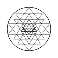 simbolo di shri yantra chakra, diagramma mistico cosmico con stelle su sfondo scuro. illustrazione della geometria sacra.