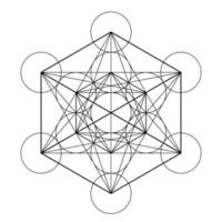 simbolo del cubo di metatron su un cielo stellato, elementi di geometria sacra vettore
