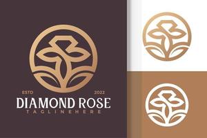 lusso elegante diamante rosa fiore logo design modello vettoriale