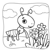 formica in bianco e nero. libro da colorare o pagina da colorare per bambini. illustrazione vettoriale di sfondo della natura
