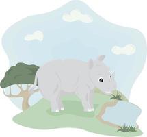 illustrazione di rinoceronte in natura vettore