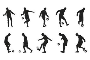 set di calcio, giocatori di calcio, calcio, calcio, silhouette di giocatori vettore