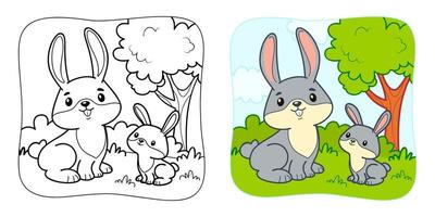 libro da colorare o pagina da colorare per bambini. clipart di illustrazione vettoriale di coniglio. sfondo della natura.