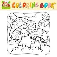 libro da colorare o pagina da colorare per bambini. funghi illustrazione vettoriale in bianco e nero. sfondo della natura