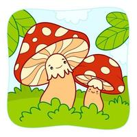 simpatico cartone animato di funghi. illustrazione vettoriale di clipart di funghi. sfondo della natura