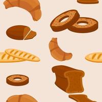 vettore modificabile di icone di illustrazione di pani assortiti motivo senza cuciture per la creazione di uno sfondo di design relativo al cibo