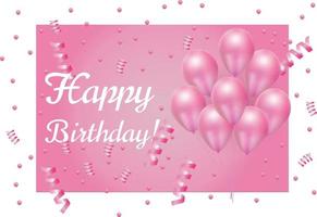 buon compleanno congratulazioni palloncini rosa coriandoli banner sfondo vettore