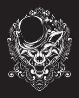 illustrazione dell'opera d'arte del lupo del mago e design della maglietta vettore