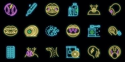 icone tonsillite set vettore neon