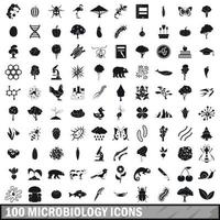 100 icone di microbiologia impostate, stile semplice vettore