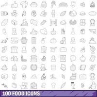 100 icone di cibo impostate, stile contorno