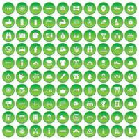 100 icone di rafting hanno impostato il cerchio verde vettore