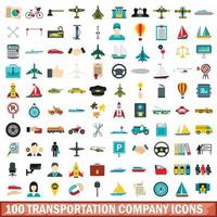 100 icone di società di trasporto impostate, stile piatto vettore