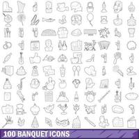 100 set di icone per banchetti, stile contorno vettore