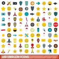 100 set di icone emblema, stile piatto vettore