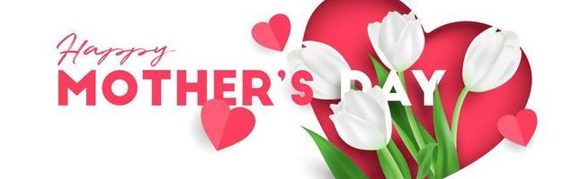 3d bella felice festa della mamma biglietto di auguri banner illustrazione modello vettoriale con fiori di tulipani