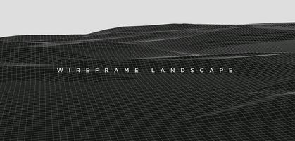 illustrazione vettoriale minimalista della superficie del paesaggio del terreno del wireframe 3d