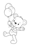 illustrazione del profilo in bianco e nero dell'orsacchiotto. libro da colorare o pagina per bambini vettore