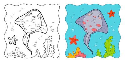 fondo marino. libro da colorare o pagina da colorare per bambini. clipart vettoriali di pesce crampo