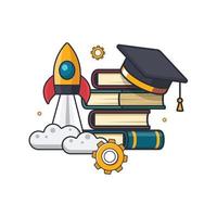 raccolta colorata icona sottile di materia di apprendimento scientifico, razzo, libro, ingranaggio, cappello graduato, illustrazione vettoriale del concetto di apprendimento e istruzione.