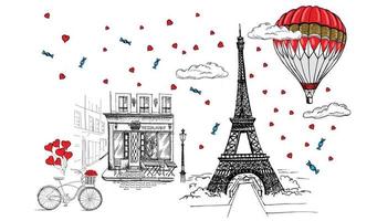 icone francesi, set di stile disegnato a mano, illustrazione dello schizzo di parigi, vettore. vettore