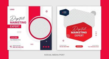 set di post per social media aziendali rossi, modello di post quadrato per agenzia di affari, vettore di marketing digitale