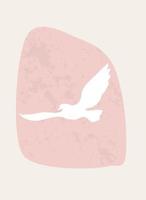 un uccello bianco vola nel cielo rosa del tramonto. un simbolo di pace, armonia e libertà. modello con composizione astratta. stile minimalista e boho vettore