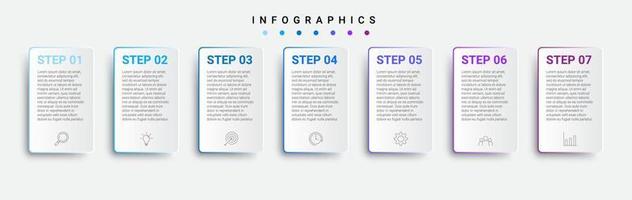 design infografico timeline con icone e 7 opzioni o passaggi. infografica per le imprese vettore